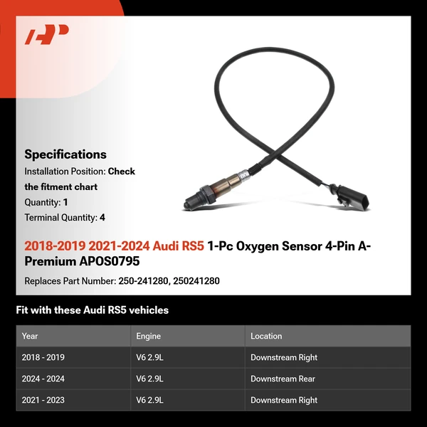 2018-2019 2021-2024 Audi RS5 1-Pc Oxygen Sensor 4-Pin A-Premium APOS0795
