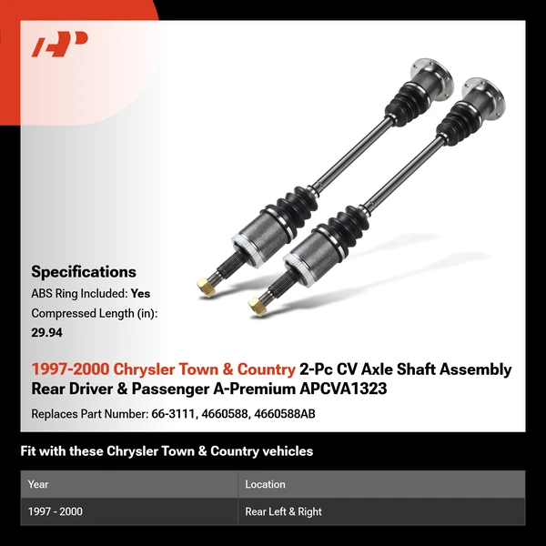 1997-2000 Chrysler Town & Country 2-Pc CV Axle Shaft Assembly Rear Driver & Passenger A-Premium APCVA1323