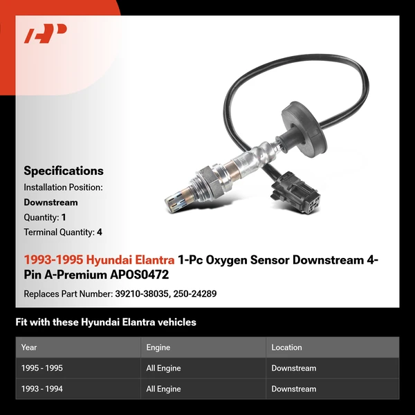 1993-1995 Hyundai Elantra 1-Pc Oxygen Sensor Downstream 4-Pin A-Premium APOS0472