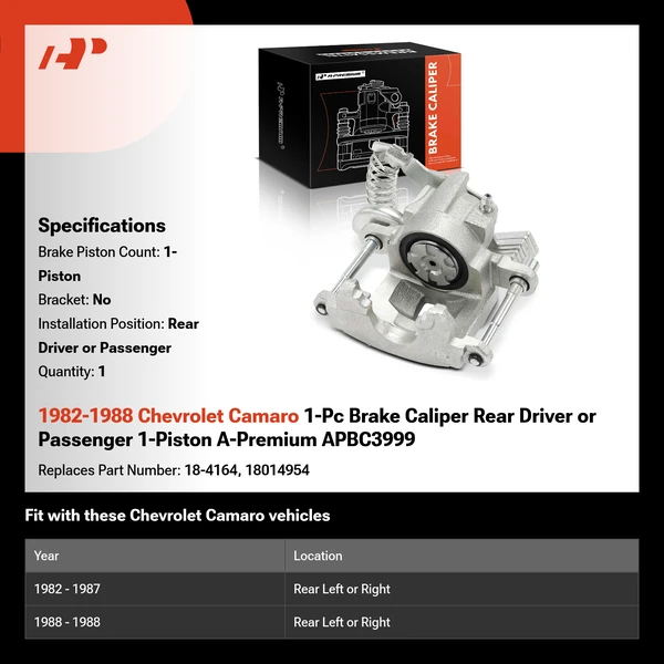 1982-1988 Chevrolet Camaro 1-Pc Brake Caliper Rear Driver or Passenger 1-Piston A-Premium APBC3999