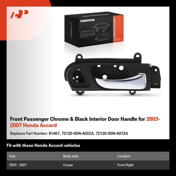 Front Passenger Chrome & Black Interior Door Handle for 2003-2007 Honda Accord