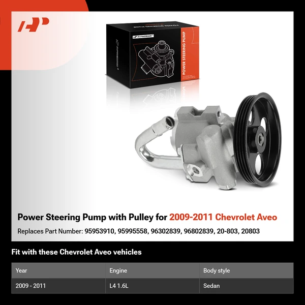 Power Steering Pump with Pulley for 2009-2011 Chevrolet Aveo