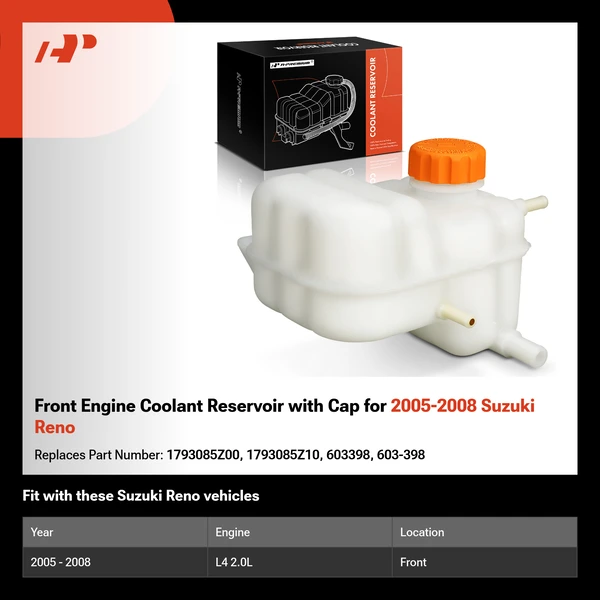 Front Engine Coolant Reservoir with Cap for 2005-2008 Suzuki Reno