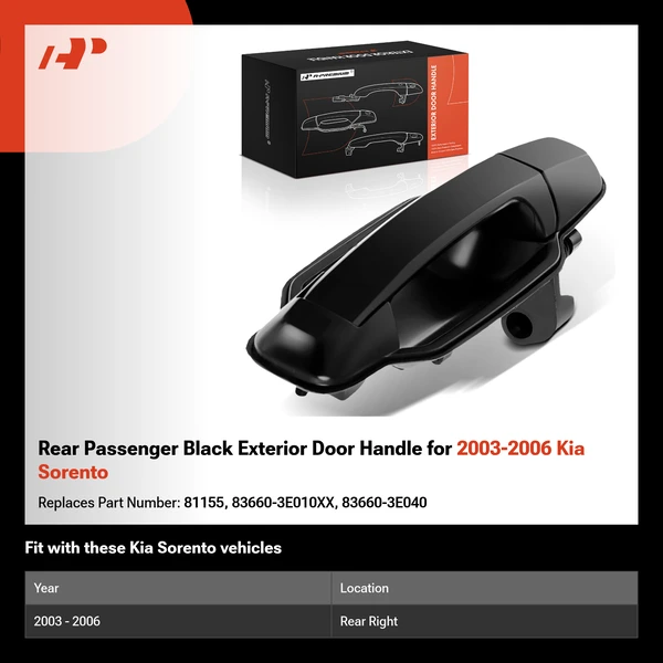 Rear Passenger Black Exterior Door Handle for 2003-2006 Kia Sorento