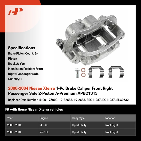 2000-2004 Nissan Xterra 1-Pc Brake Caliper Front Right Passenger Side 2-Piston A-Premium APBC1313