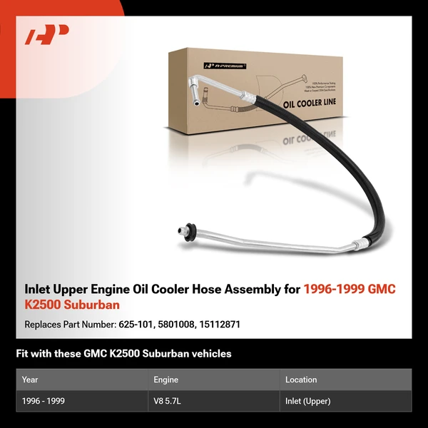 Inlet Upper Engine Oil Cooler Hose Assembly for 1996-1999 GMC K2500 Suburban