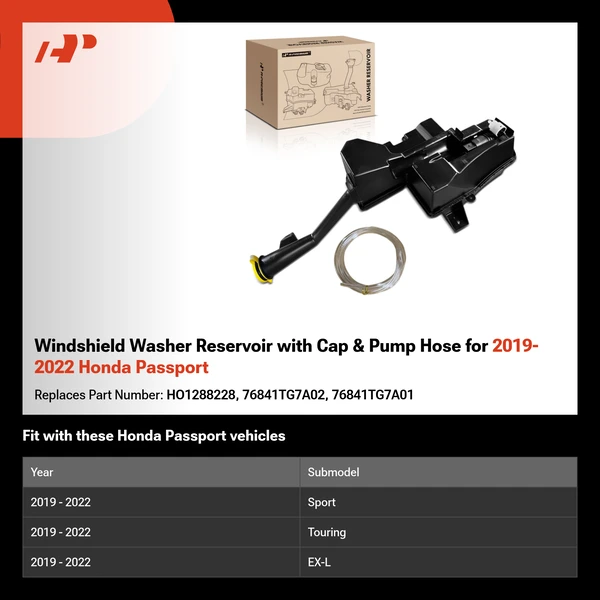 Windshield Washer Reservoir with Cap & Pump Hose for 2019-2022 Honda Passport