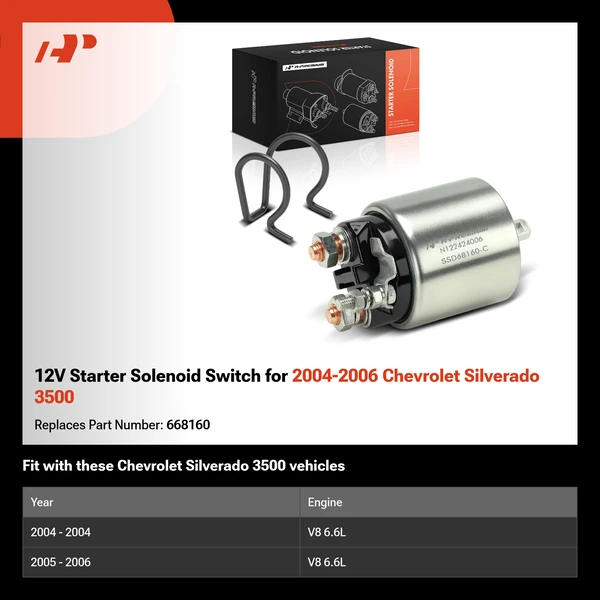 12V Starter Solenoid Switch for 2004-2006 Chevrolet Silverado 3500