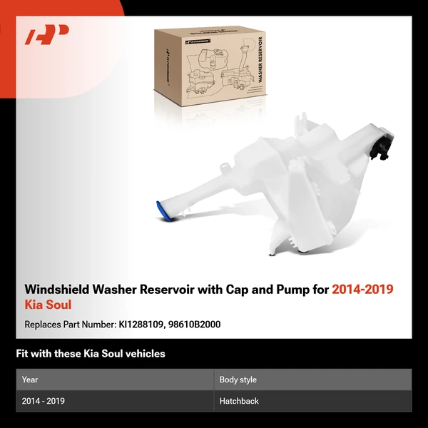 Windshield Washer Reservoir with Cap and Pump for 2014-2019 Kia Soul