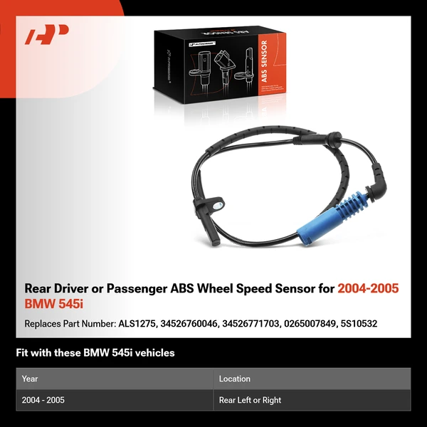 Rear Driver or Passenger ABS Wheel Speed Sensor for 2004-2005 BMW 545i