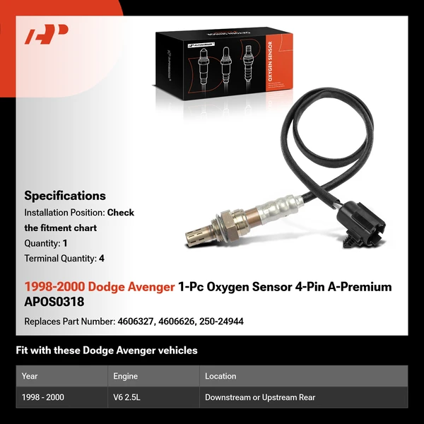 1998-2000 Dodge Avenger 1-Pc Oxygen Sensor 4-Pin A-Premium APOS0318