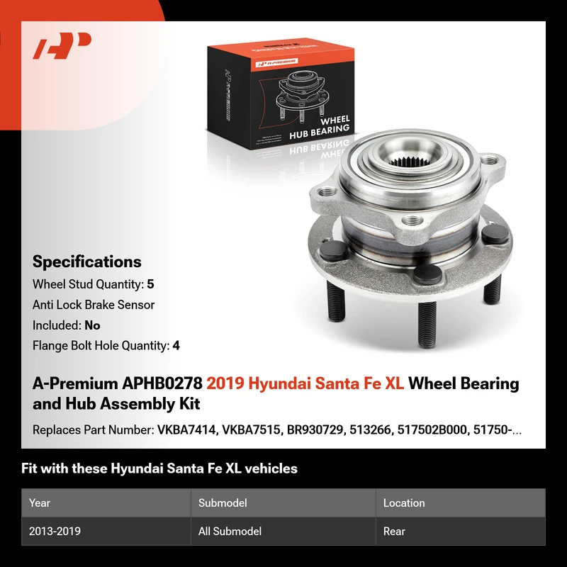 A-Premium APHB0278 2019 Hyundai Santa Fe XL Wheel Bearing and Hub Assembly Kit