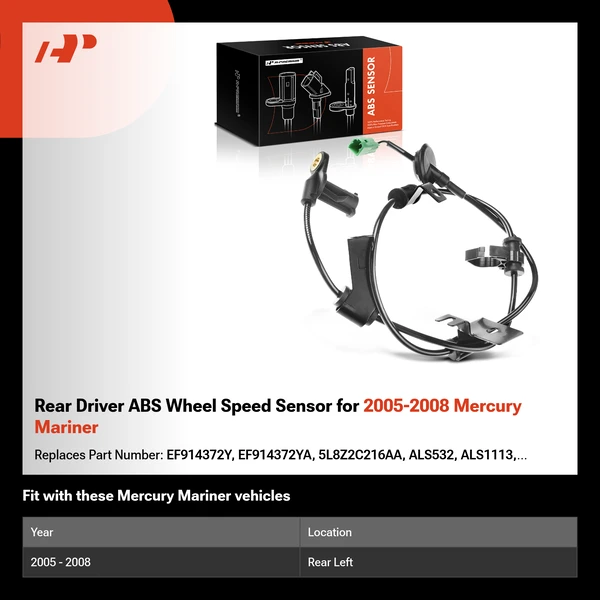 Rear Driver ABS Wheel Speed Sensor for 2005-2008 Mercury Mariner
