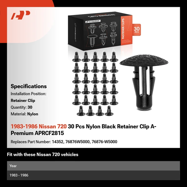 1983-1986 Nissan 720 30 Pcs Nylon Black Retainer Clip A-Premium APRCF2815