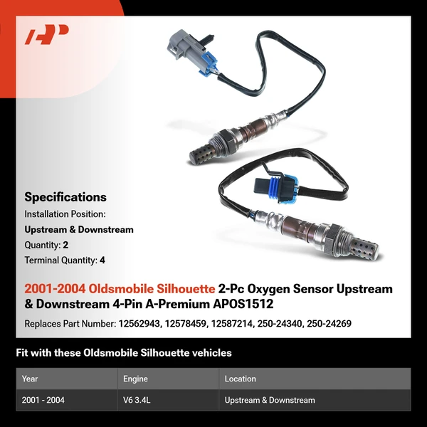 2001-2004 Oldsmobile Silhouette 2-Pc Oxygen Sensor Upstream & Downstream 4-Pin A-Premium APOS1512