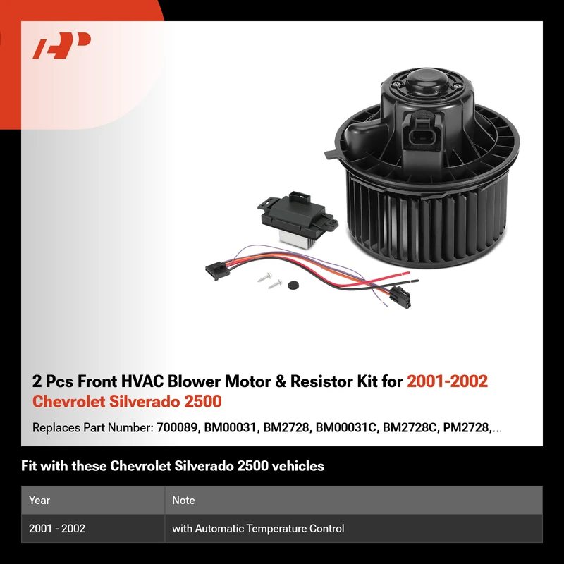 2 Pcs Front HVAC Blower Motor & Resistor Kit for 2001-2002 Chevrolet Silverado 2500