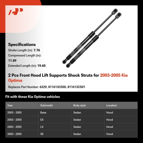 2 Pcs Front Hood Lift Supports Shock Struts for 2003-2005 Kia Optima