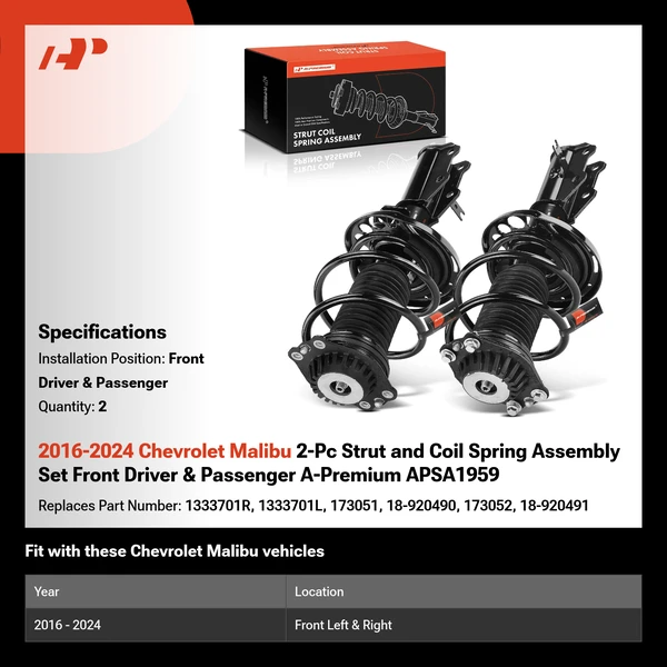 2016-2024 Chevrolet Malibu 2-Pc Strut and Coil Spring Assembly Set Front Driver & Passenger A-Premium APSA1959