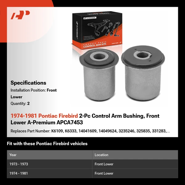 1974-1981 Pontiac Firebird 2-Pc Control Arm Bushing, Front Lower A-Premium APCA7453