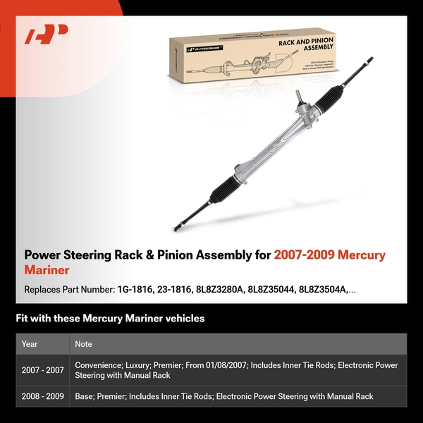 Power Steering Rack & Pinion Assembly for 2007-2009 Mercury Mariner