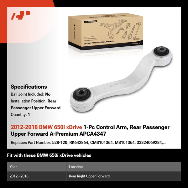 2012-2018 BMW 650i xDrive 1-Pc Control Arm, Rear Passenger Upper Forward A-Premium APCA4347