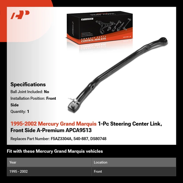 1995-2002 Mercury Grand Marquis 1-Pc Steering Center Link, Front Side A-Premium APCA9513