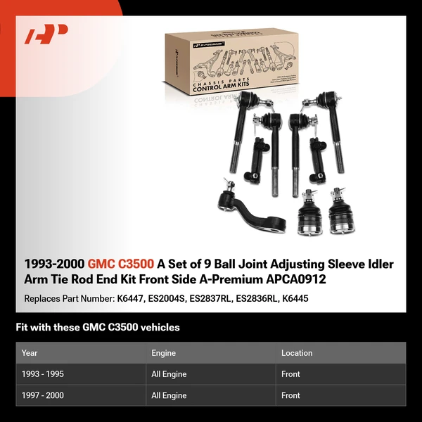 1993-2000 GMC C3500 A Set of 9 Ball Joint Adjusting Sleeve Idler Arm Tie Rod End Kit Front Side A-Premium APCA0912