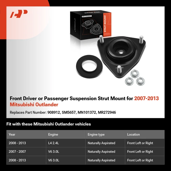 Front Driver or Passenger Suspension Strut Mount for 2007-2013 Mitsubishi Outlander