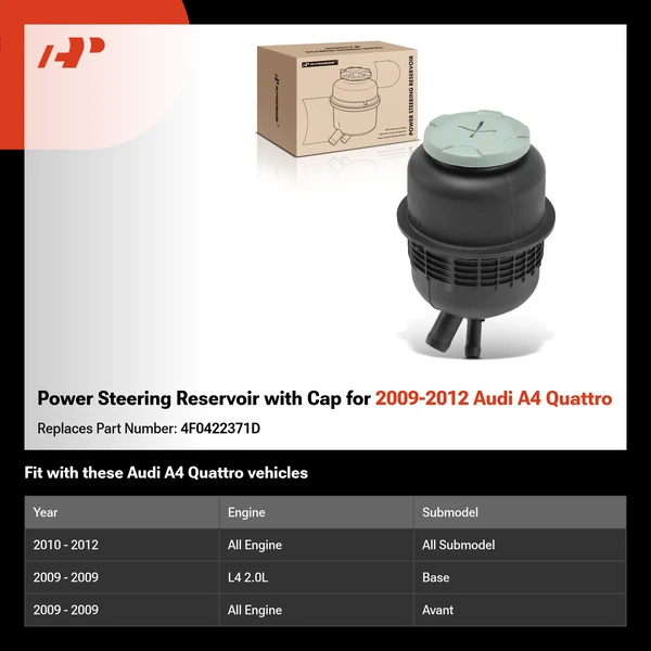 Power Steering Reservoir with Cap for 2009-2012 Audi A4 Quattro
