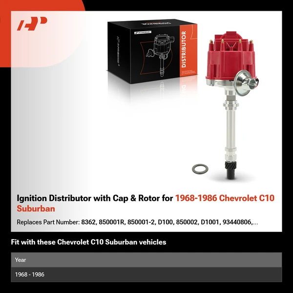 Ignition Distributor with Cap & Rotor for 1968-1986 Chevrolet C10 Suburban