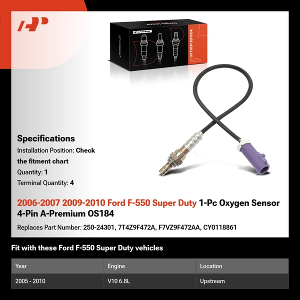 2006-2007 2009-2010 Ford F-550 Super Duty 1-Pc Oxygen Sensor 4-Pin A-Premium OS184