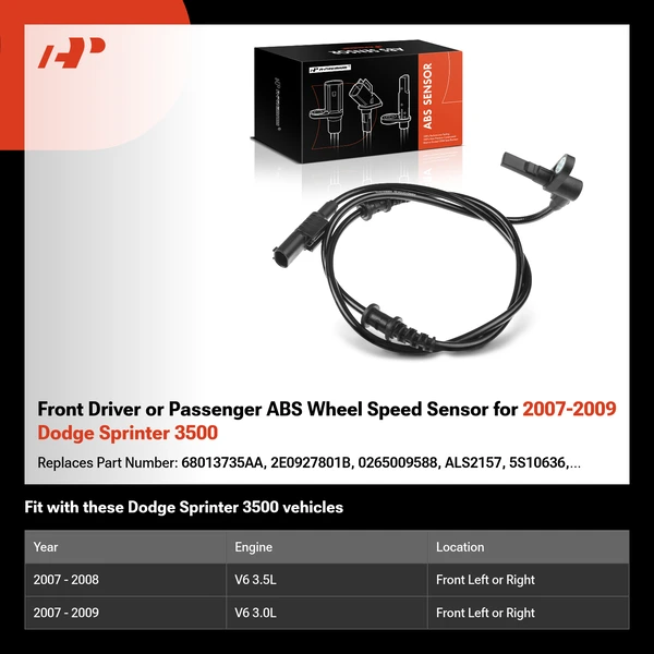 Front Driver or Passenger ABS Wheel Speed Sensor for 2007-2009 Dodge Sprinter 3500