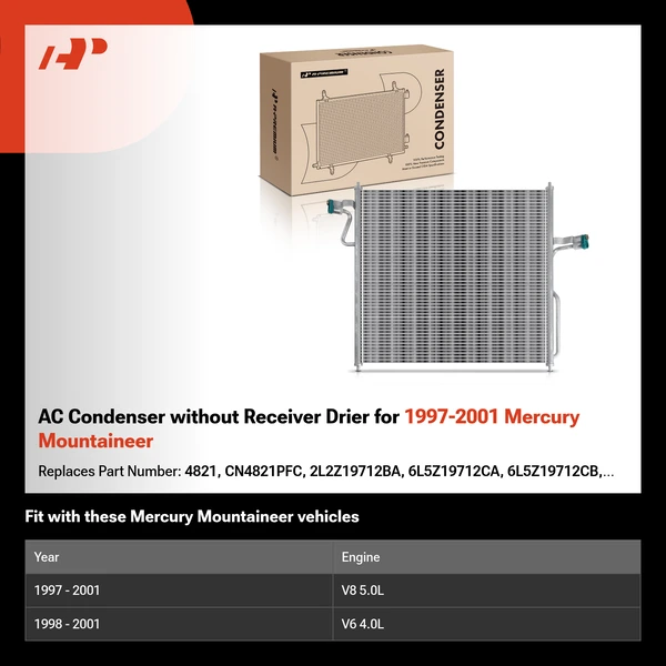 AC Condenser without Receiver Drier for 1997-2001 Mercury Mountaineer