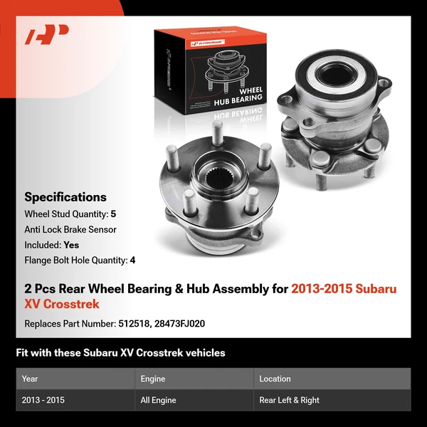 2 Pcs Rear Wheel Bearing & Hub Assembly for 2013-2015 Subaru XV Crosstrek