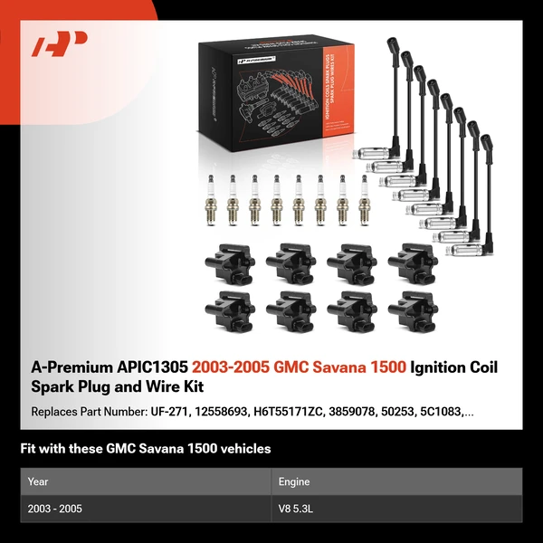A-Premium APIC1305 2003-2005 GMC Savana 1500 Ignition Coil Spark Plug and Wire Kit