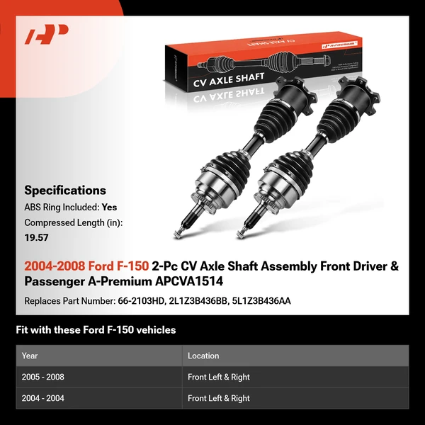 2004-2008 Ford F-150 2-Pc CV Axle Shaft Assembly Front Driver & Passenger A-Premium APCVA1514