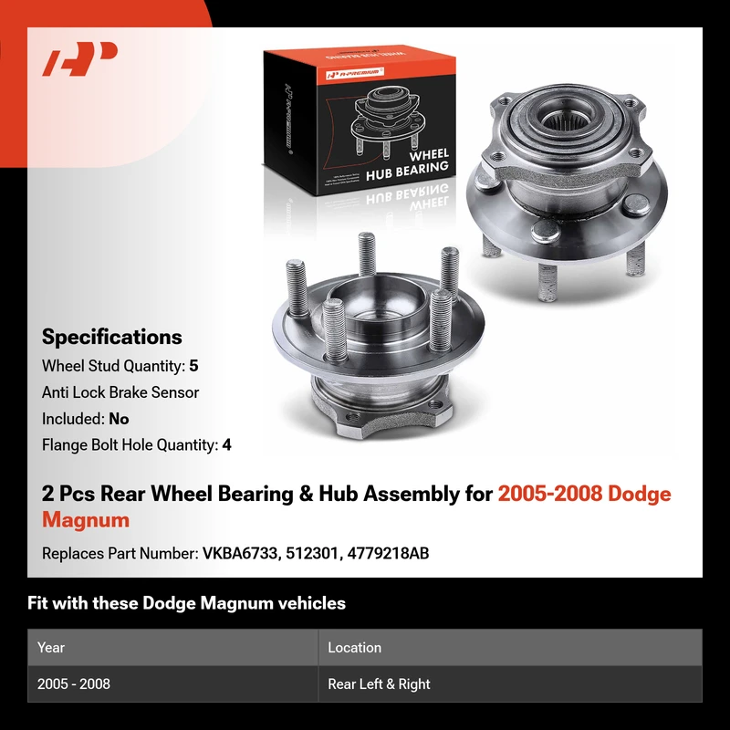 2 Pcs Rear Wheel Bearing & Hub Assembly for 2005-2008 Dodge Magnum
