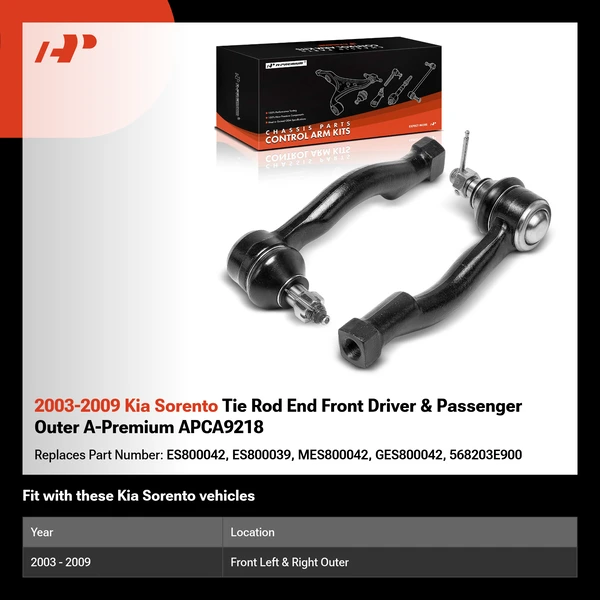 2003-2009 Kia Sorento Tie Rod End Front Driver & Passenger Outer A-Premium APCA9218