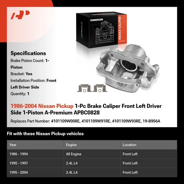 1986-2004 Nissan Pickup 1-Pc Brake Caliper Front Left Driver Side 1-Piston A-Premium APBC0828