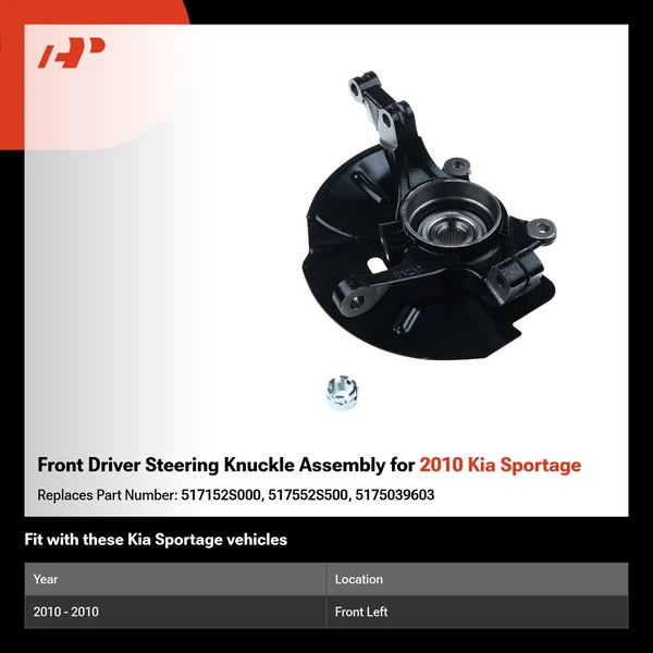 Front Driver Steering Knuckle Assembly for 2010 Kia Sportage