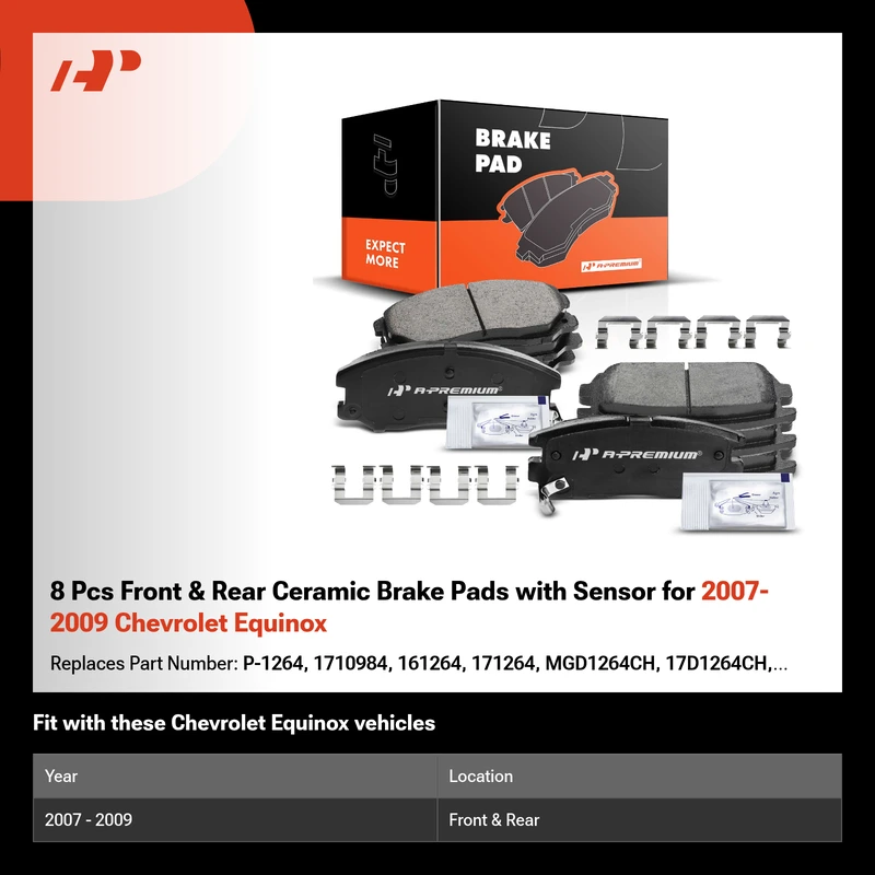8 Pcs Front & Rear Ceramic Brake Pads with Sensor for 2007-2009 Chevrolet Equinox