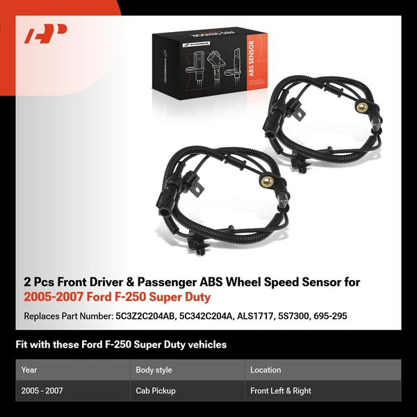 2 Pcs Front Driver & Passenger ABS Wheel Speed Sensor for 2005-2007 Ford F-250 Super Duty