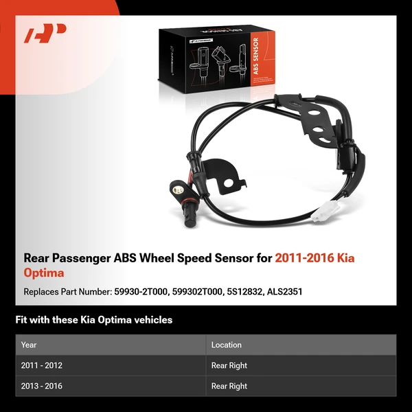 Rear Passenger ABS Wheel Speed Sensor for 2011-2016 Kia Optima