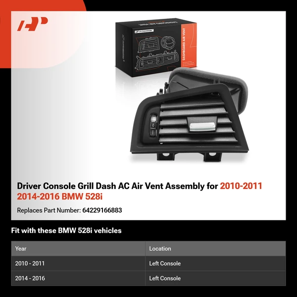 Driver Console Grill Dash AC Air Vent Assembly for 2010-2011 2014-2016 BMW 528i