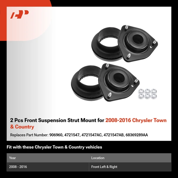 2 Pcs Front Suspension Strut Mount for 2008-2016 Chrysler Town & Country