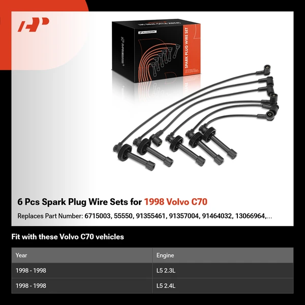 6 Pcs Spark Plug Wire Sets for 1998 Volvo C70