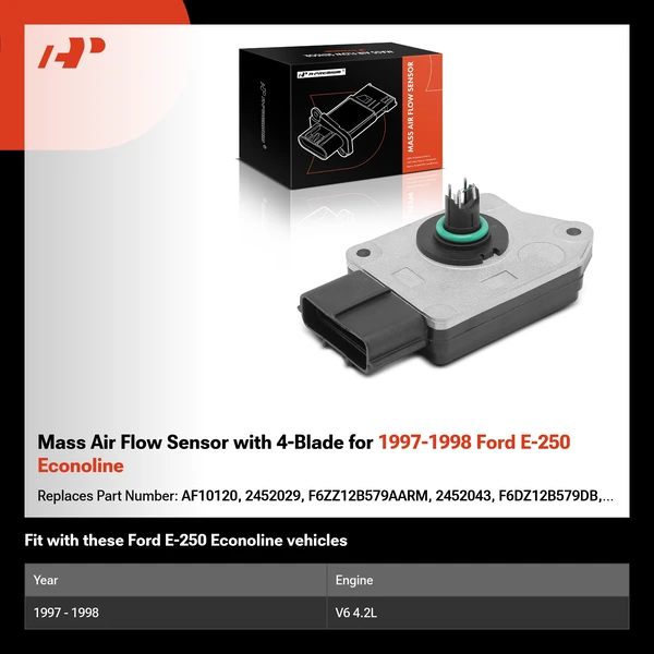 Mass Air Flow Sensor with 4-Blade for 1997-1998 Ford E-250 Econoline
