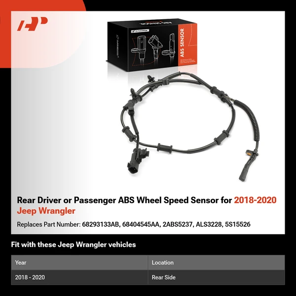 Rear Driver or Passenger ABS Wheel Speed Sensor for 2018-2020 Jeep Wrangler