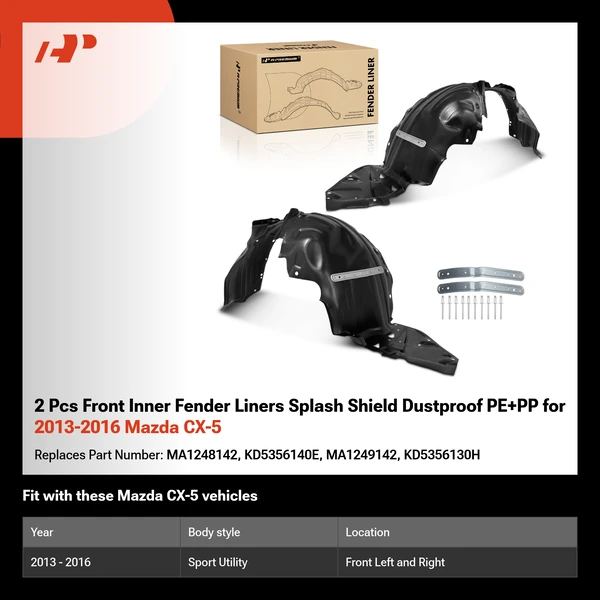 2 Pcs Front Inner Fender Liners Splash Shield Dustproof PE+PP for 2013-2016 Mazda CX-5