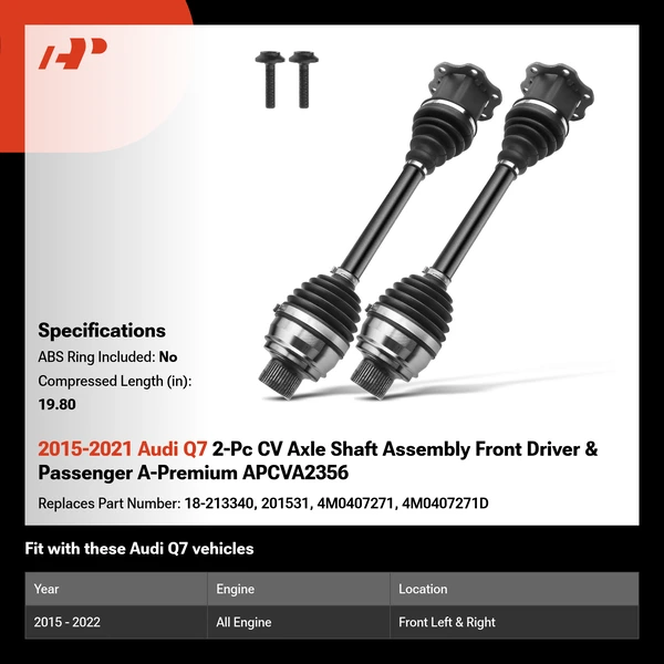 2015-2021 Audi Q7 2-Pc CV Axle Shaft Assembly Front Driver & Passenger A-Premium APCVA2356